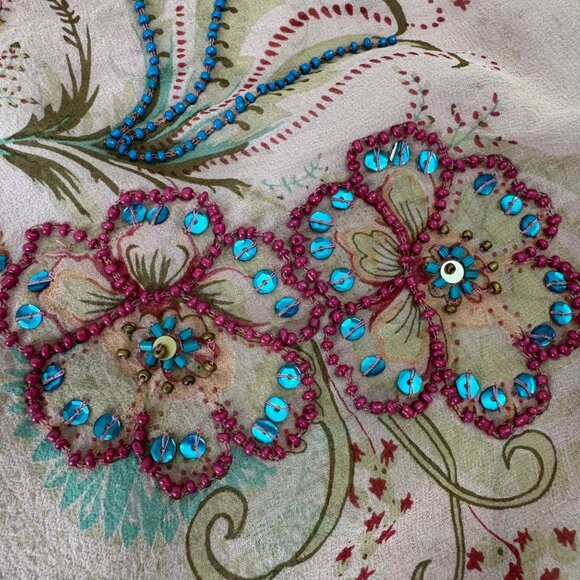 Sundance Blouse Top Women's Small S Pink Floral Beaded Sequined 100% Silk Boho - Picture 6 of 7